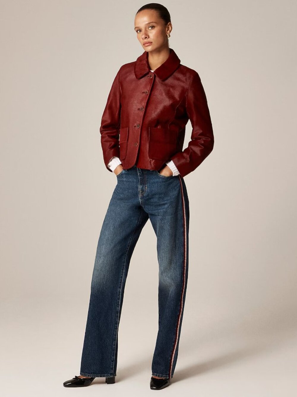 J. Crew Mid-Rise Relaxed Straight Jean with Velvet Stripe Size 26